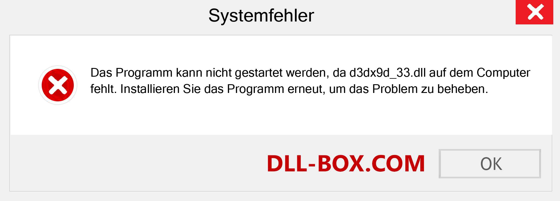 d3dx9d_33.dll-Datei fehlt?. Download für Windows 7, 8, 10 - Fix d3dx9d_33 dll Missing Error unter Windows, Fotos, Bildern